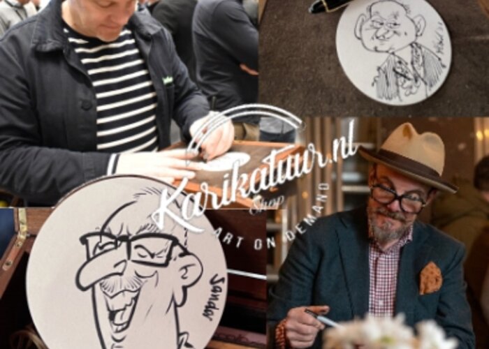 Duo-act op bierviltjes. Ook als solo te boeken. Karikatuur